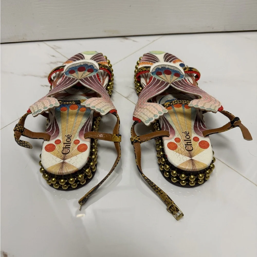 Chloe Multicolor Python Embossed Leather Platform Slingback Sandals - Picture 2 of 3
